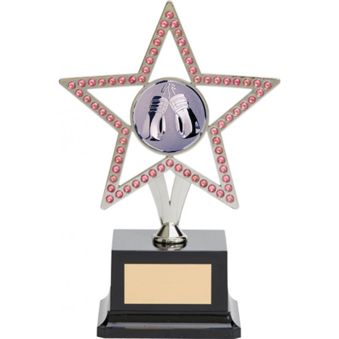 10'' SILVER METAL STAR WITH PINK GEMSTONES - BOXING TROPHY